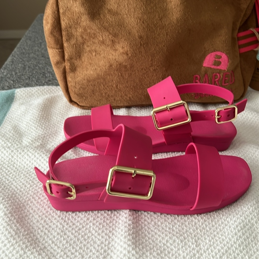 Bared Raspberry Rubber Flat Sandals - image 4